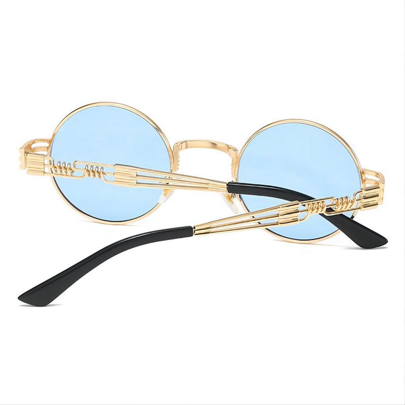 Vintage Steampunk Metal Round Sunglasses Transparent Blue