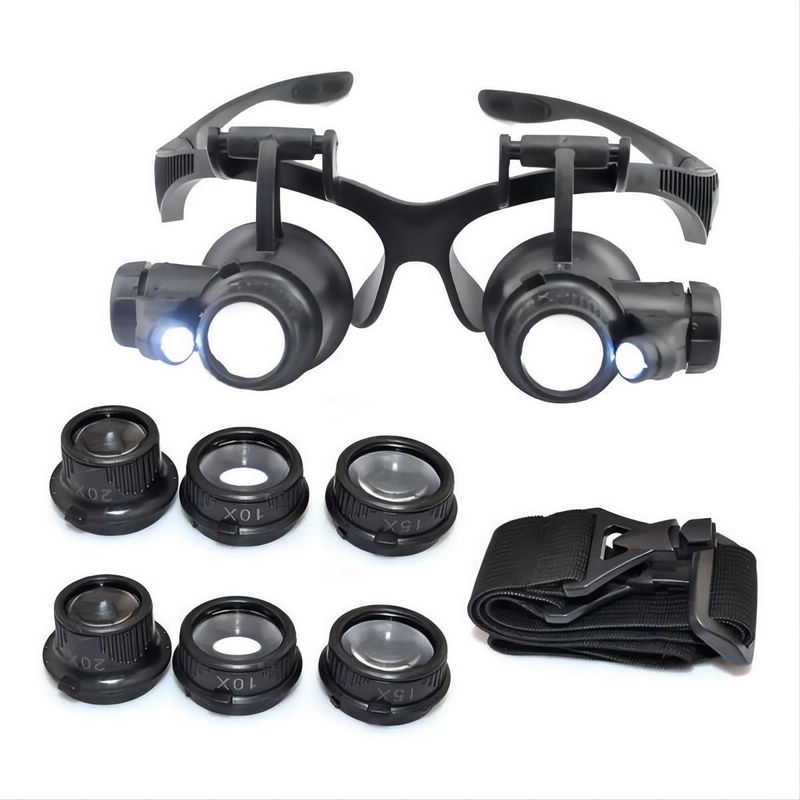 Watch Repair Magnifier 10x 15x 20x 25x with LED Light Magnifying Glasses Black Frame