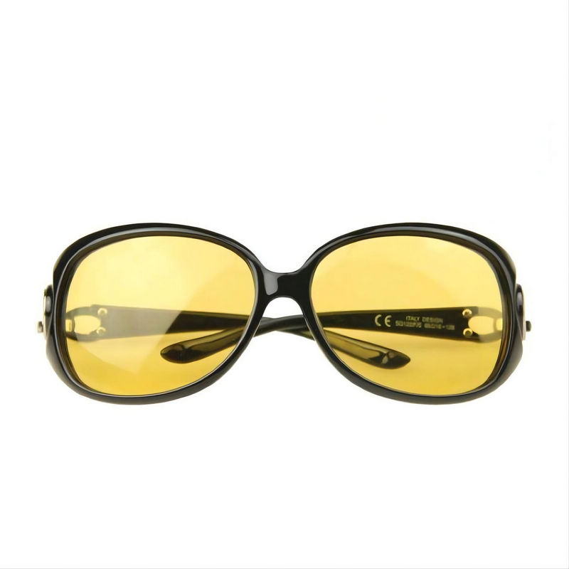Womens Night Vision Driving Glasses Wrap Black Frame Polarized Yellow Lens