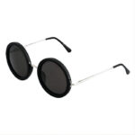 Womens Vintage Round Sunglasses Acetate & Metal Frame Black/Grey