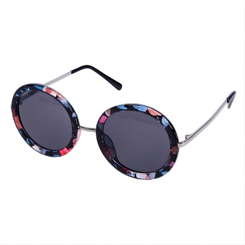 Womens Vintage Round Sunglasses Acetate & Metal Frame Floral/Grey