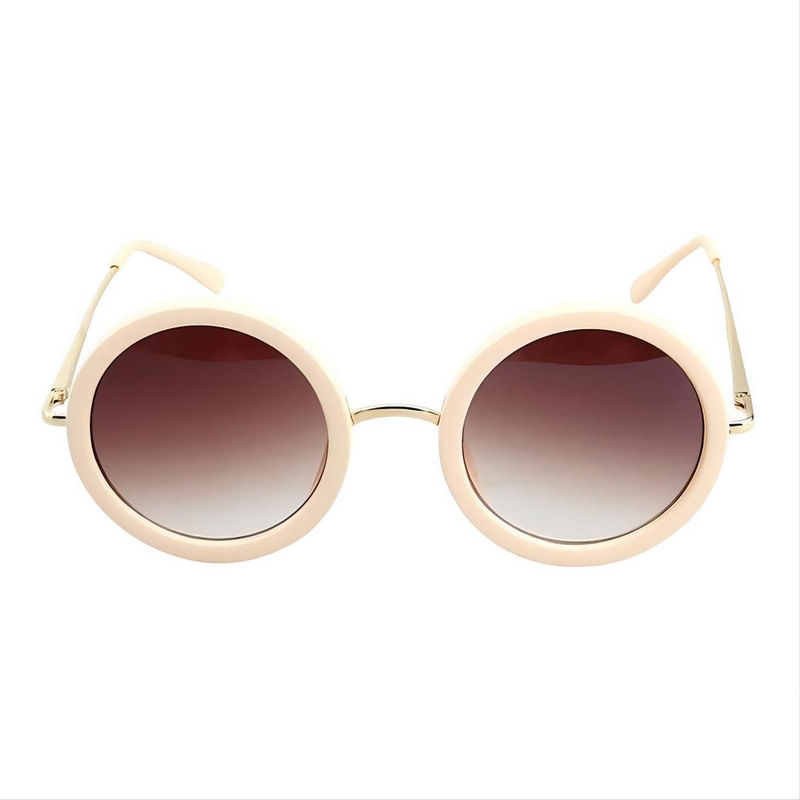 Womens Vintage Round Sunglasses Beige Acetate & Metal Frame