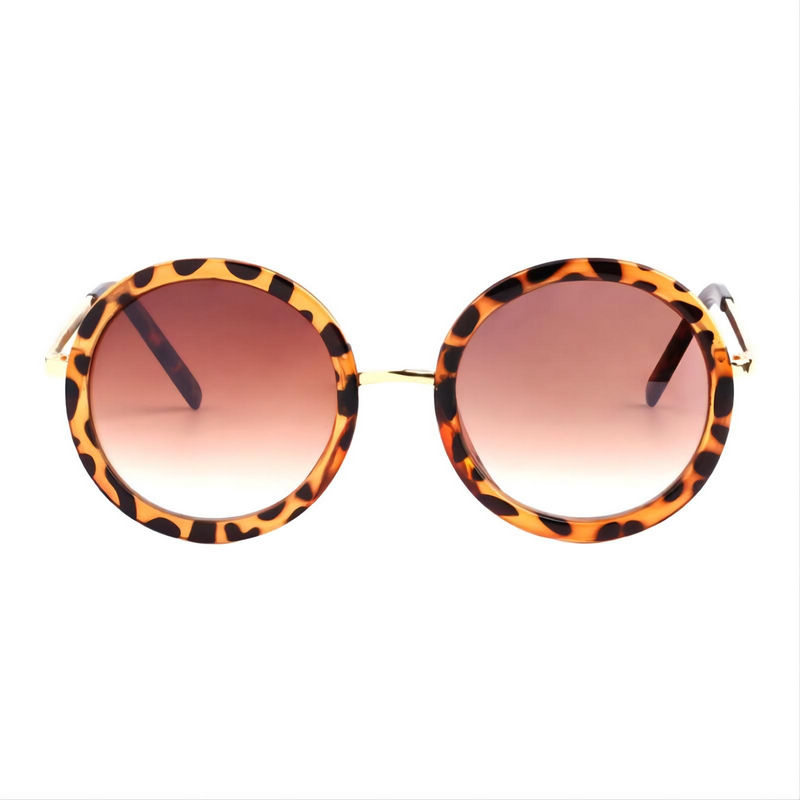 Womens Vintage Round Sunglasses Tortoise Brown Acetate & Metal Frame