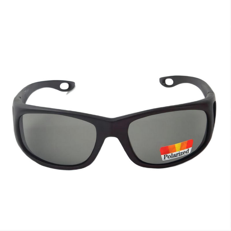 Wrap-Around Polarized Fishing Sunglasses Polished Black with Removable Strap