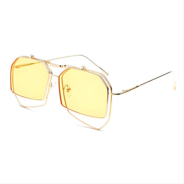 Yellow Oversized Geometric Flip-Up Sunglasses Metallic Frame