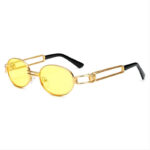Yellow Steampunk Oval Glasses Dual Metal Temples Gold-Tone Frame