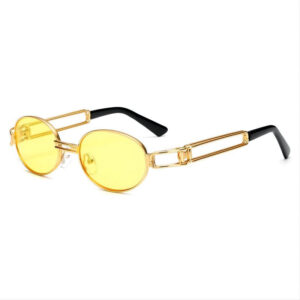 Yellow Steampunk Oval Glasses Dual Metal Temples Gold-Tone Frame