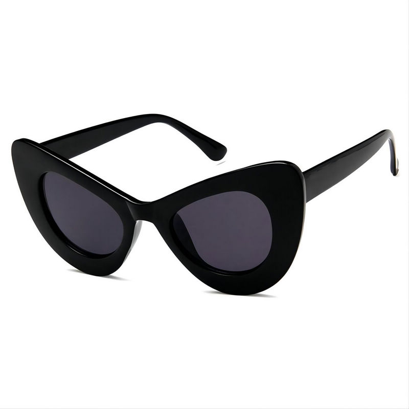 All Black Retro Oversized Cat Eye Sunglasses Acetate Frame For Women