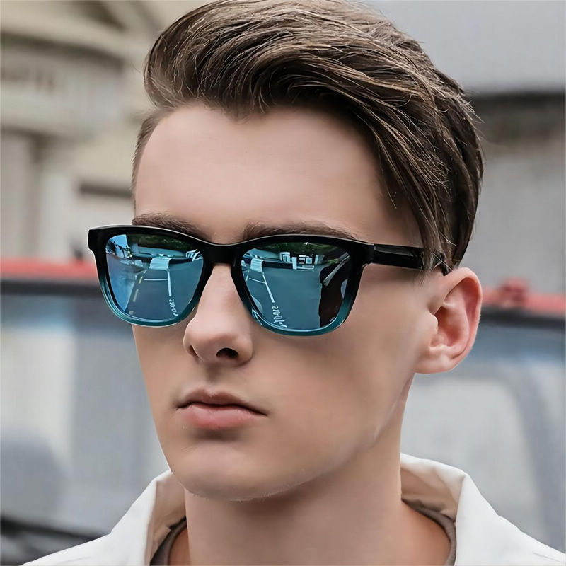 Black Fade Acetate Square-Frame Polarized Sunglasses Model Show