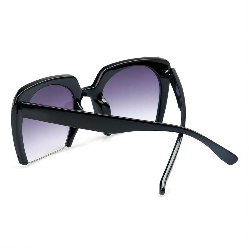 Black/Grey Half-Rim Cutaway Square Sunglasses Gradient Lens For Women