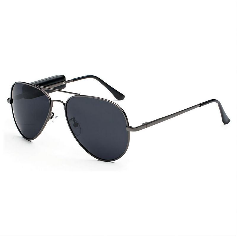 Bluetooth Smart Polarized Pilot Sunglasses with Stereo Earphone Gun Grey