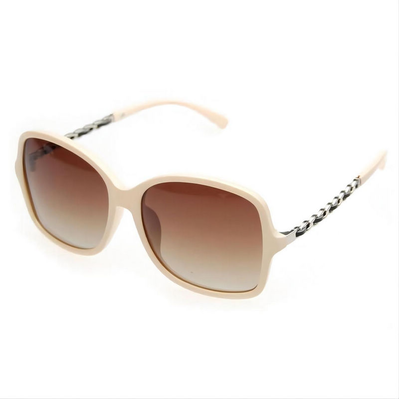 Chain Detail Polarized Sunglasses Beige Square Frame For Women