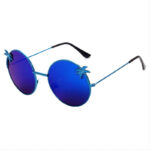 Coconut Palm Details Round Metal Sunglasses Blue Frame/Mirror Blue
