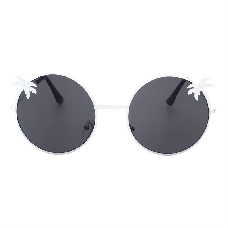 Coconut Palm Details Round Metal Sunglasses White/Grey