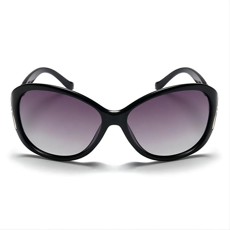 Crystals-Embellished Oversize Polarized Sunglasses Black Acetate Frame Gradient Grey Lens