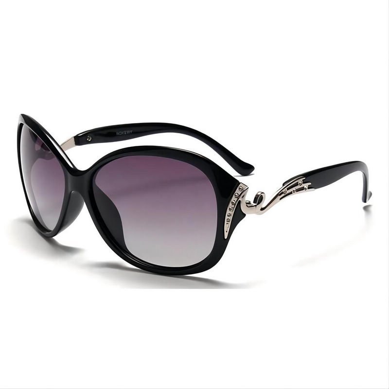 Crystals-Embellished Oversize Polarized Sunglasses Black Acetate Frame