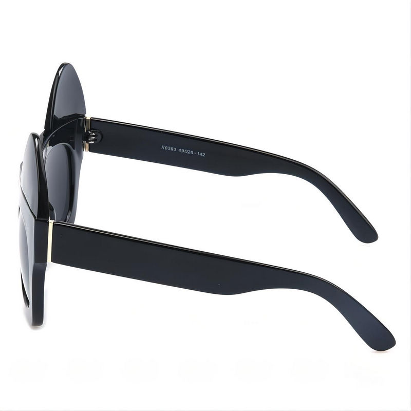 Detachable Cat-Ears Square Sunglasses Black Acetate Frame Grey Lens