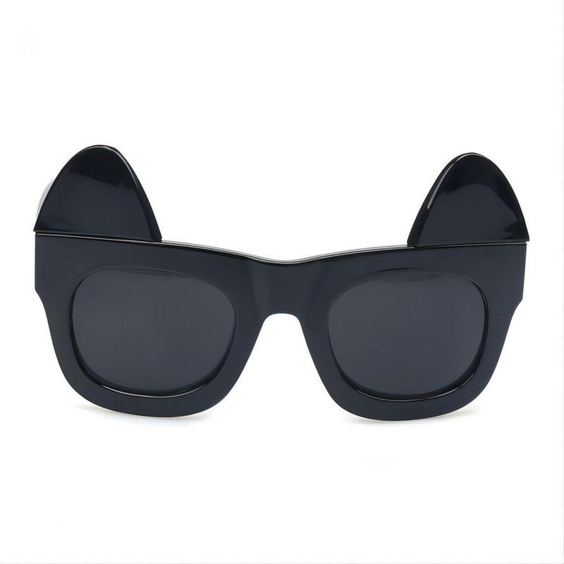 Detachable Cat-Ears Square Sunglasses Black Acetate Frame