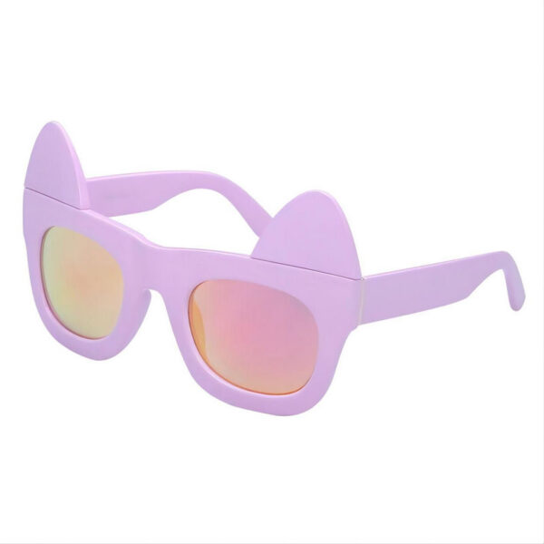 Detachable Cat-Ears Square Sunglasses Pink Acetate Frame Mirror Orange Lens