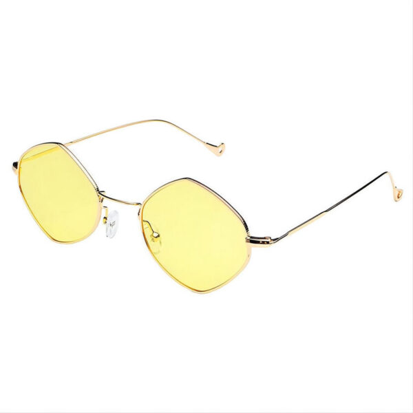 Diamond Phombus Geometric Sunglasses Gold-Tone Metallic Frame Tinted Yellow Lens