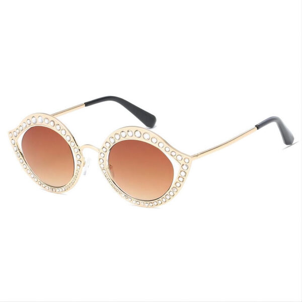 Diamond-Studded Lip-Shaped Cat-Eye Sunglasses Rose Gold Metal Frame Gradient Brown Lens
