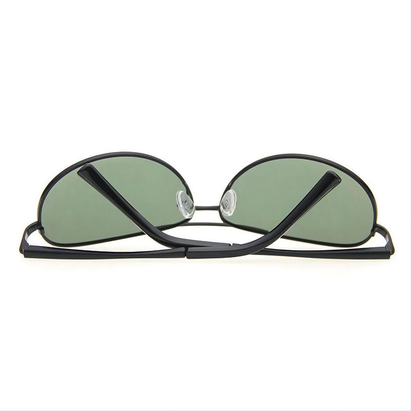 Double-Bridge Metal Pilot Sunglasses Black/Polarized Green