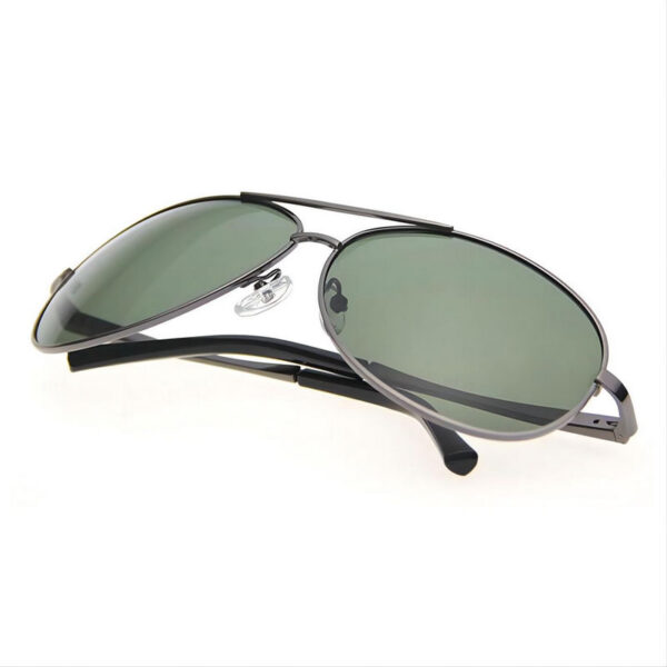 Double-Bridge Metal Pilot Sunglasses Gun Grey Frame Polarized Green Lens