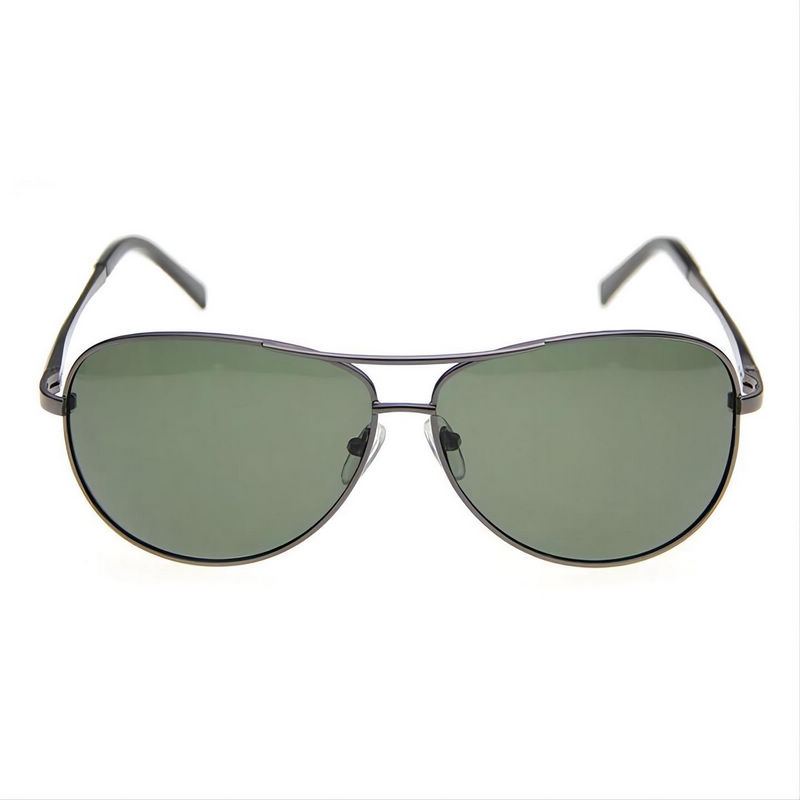Double-Bridge Metal Pilot Sunglasses Gun Grey/Polarized Green
