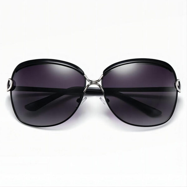 Fashion Gradient Oversized Sunglasses Black Metal Frame Polarized Grey Lens