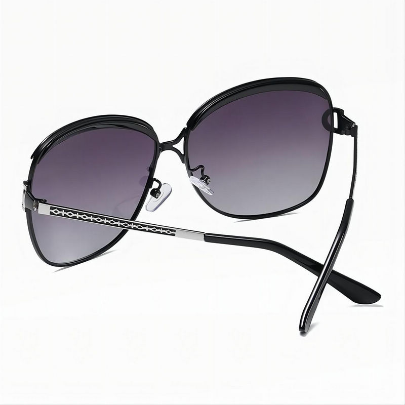 Fashion Gradient Oversized Sunglasses Metal Frame Black/Polarized Grey