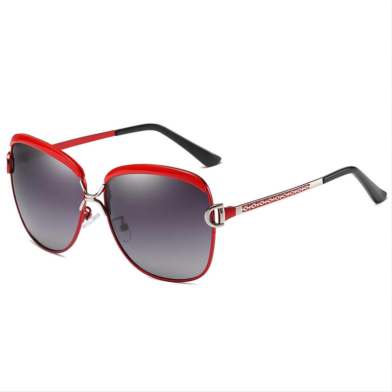 Fashion Gradient Oversized Sunglasses Red Metal Acetate Frame Polarized Lens