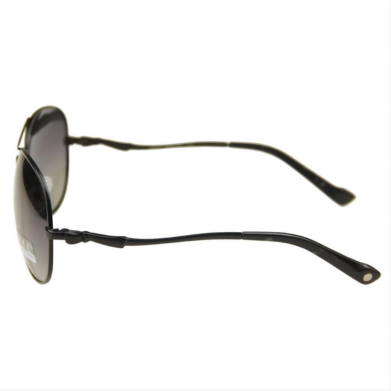 Female Classic Polarized Pilot Sunglasses Black Bowknot Detail Metal Frame Grey Lens