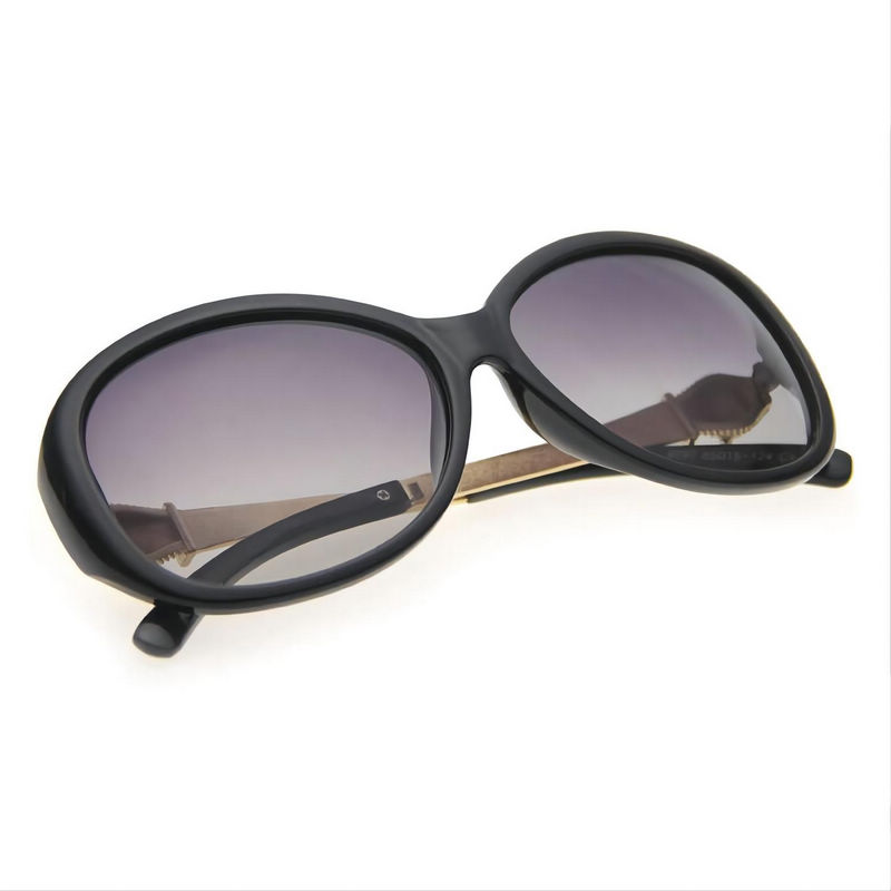 Gold-Tone Leopard Head Polarized Sunglasses Acetate Frame Black/Grey