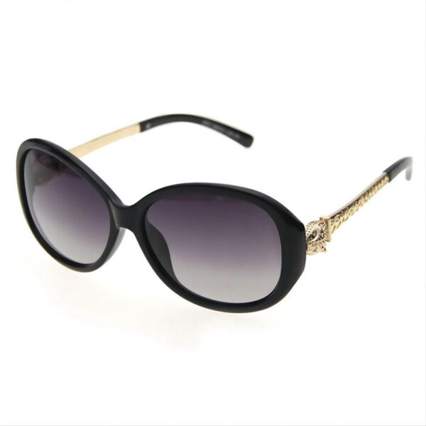 Gold-Tone Leopard Head Polarized Sunglasses Black Acetate Frame