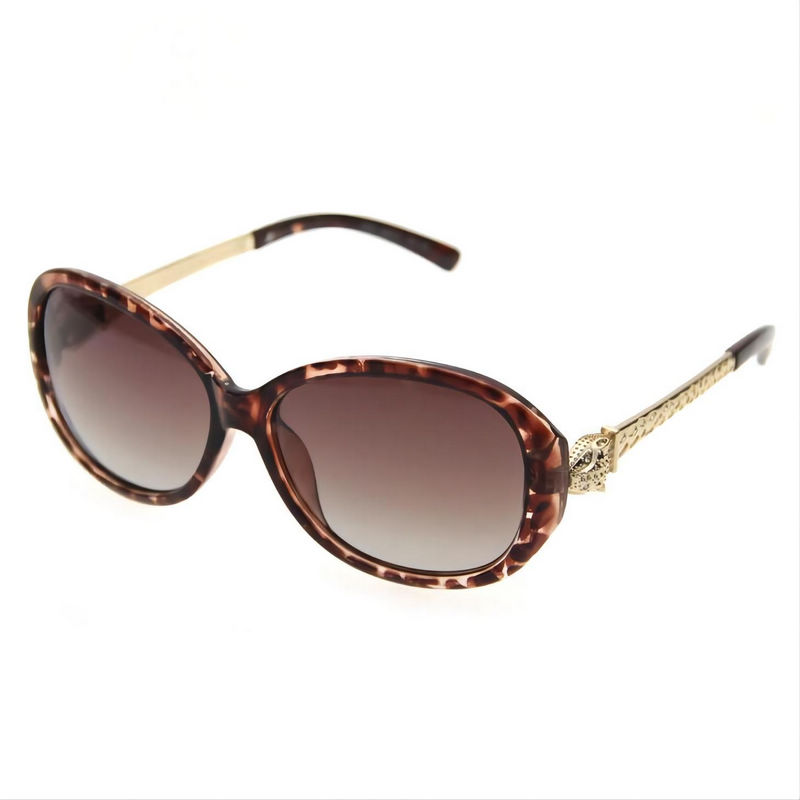 Gold-Tone Leopard Head Polarized Sunglasses Tortoise Brown Acetate Frame