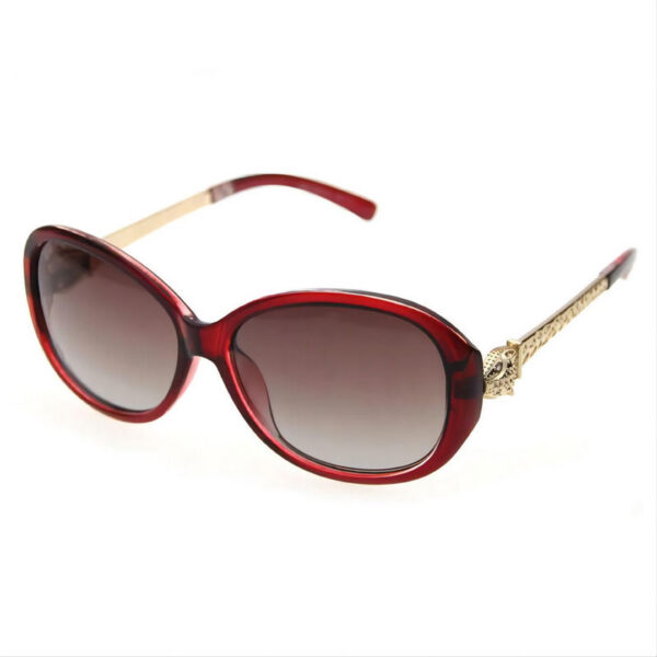 Gold-Tone Leopard Head Polarized Sunglasses Wine Red Acetate Frame