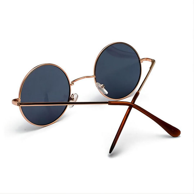 Gold-Tone Round-Wire Metal Sunglasses Big Frame Grey Lens