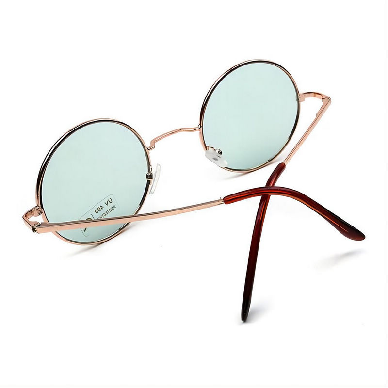 Gold-Tone Round-Wire Metal Sunglasses Large Frame Transparent Green Lens