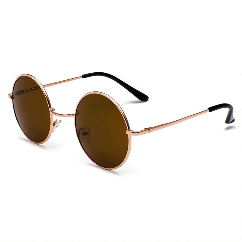 Gold-Tone Round-Wire Metal Sunglasses Oversized Frame Brown Lens