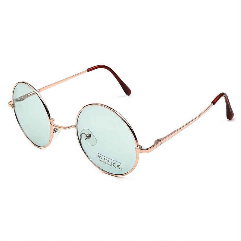 Gold-Tone Round-Wire Metal Sunglasses Oversized Frame Transparent Green Lens