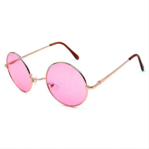 Gold-Tone Round-Wire Metal Sunglasses Oversized Frame Transparent Pink Lens