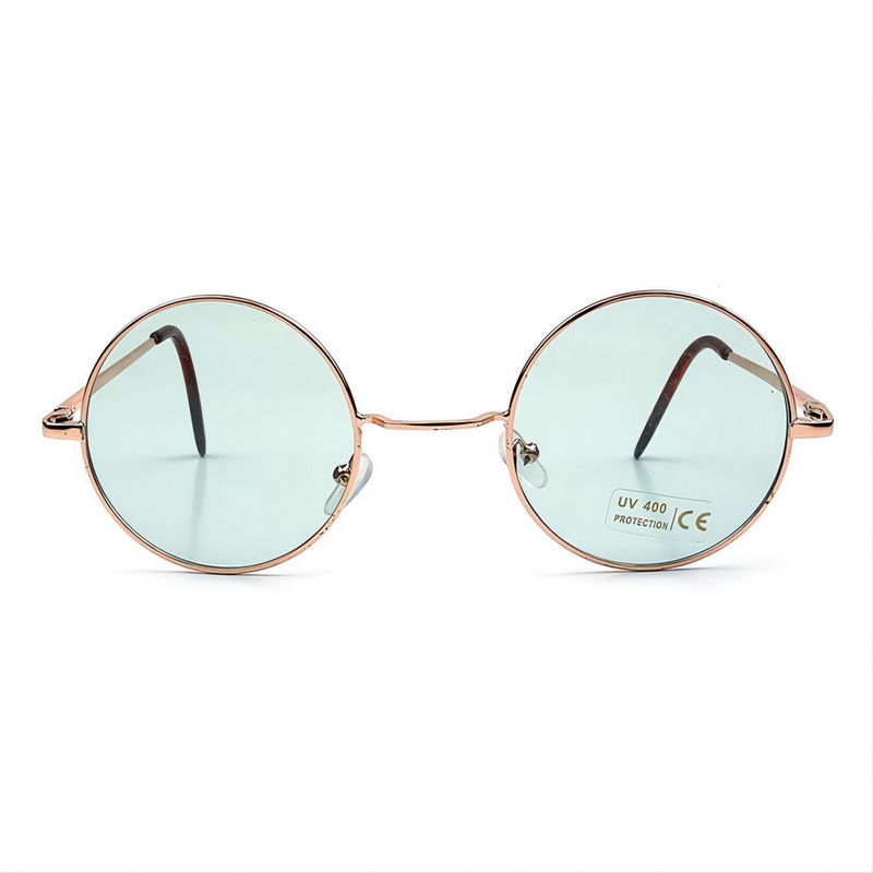 Gold-Tone/Transparent Green Round-Wire Metal Sunglasses Oversized Frame