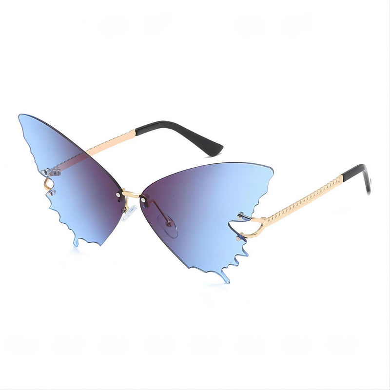 Gradient Blue Oversized Butterfly Sunglasses Gold-Tone Temples