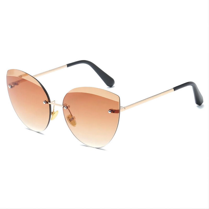 Gradient Brown Lens Rimless Classic Cat-Eye Style Sunglasses
