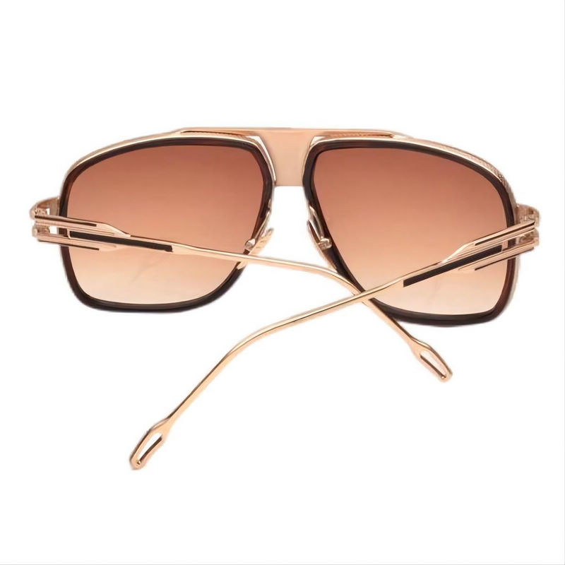 Gradient Brown Vintage Flat-Top Square Pilot Sunglasses Gold-Tone Frame