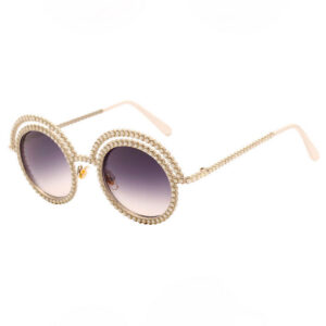 Gradient Grey Beaded Sunglasses Silver-Tone Oversized Frame