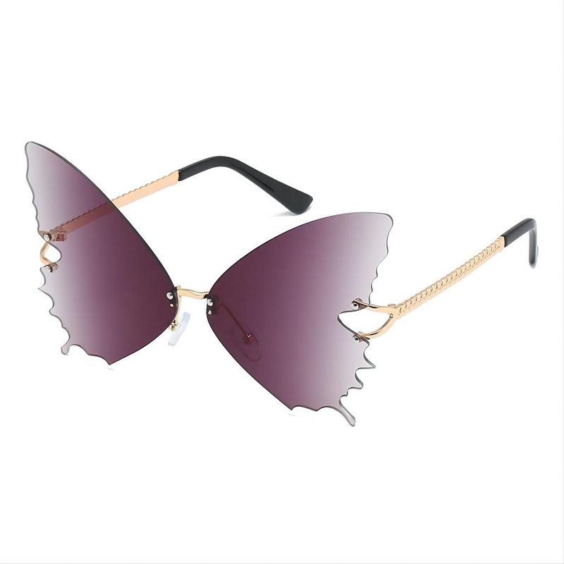 Gradient Grey Oversized Butterfly Sunglasses Gold-Tone Temples
