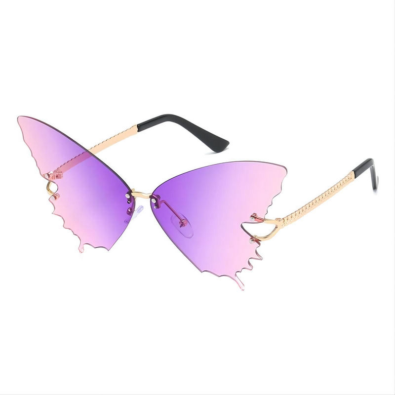 Gradient Purple Oversized Butterfly Sunglasses Gold-Tone Temples