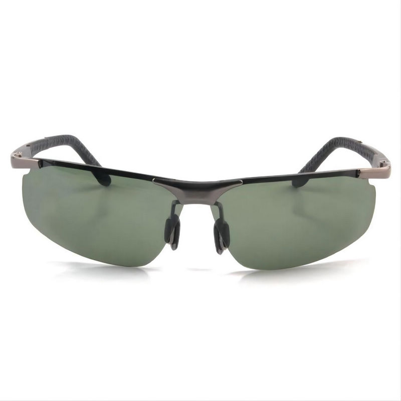 Gun Grey Metal Half-Rim Polarized Fishing Sunglasses Green Lens For Men