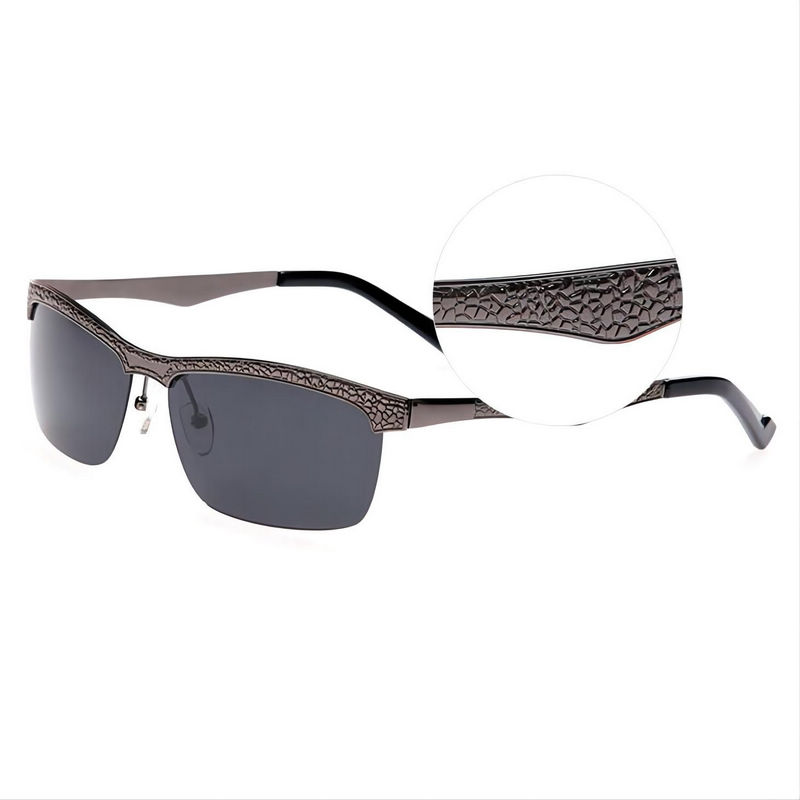 Gun Grey Snakeskin Metal Half-Frame Sunglasses Polarized Gray Lens